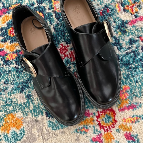 H&M Shoes Women's 6 Chunky Monkstrap Black Vegan Leather Academia Retro Y2K - Picture 3 of 7